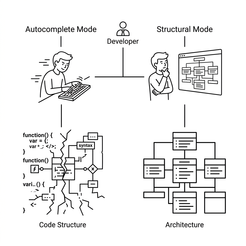 Two paths: autocomplete mode vs structural engineering mode